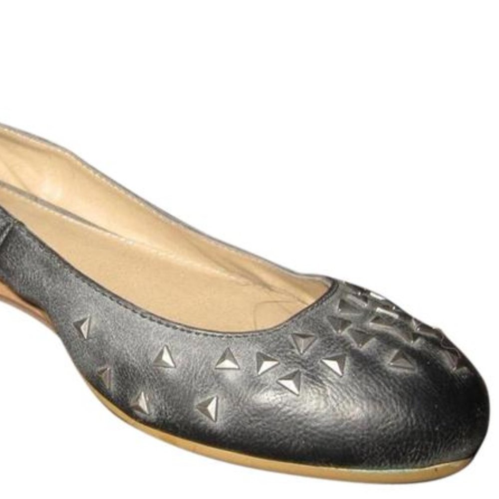 Calvin Klein Black Leather Gunmetal Studding Flats